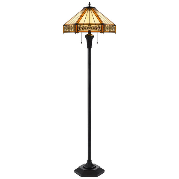 HomeRoots 60" Bronze Floor Lamp with Abstract Tiffany Glass Empire Shade – Warm Lighting for Any Space 526322