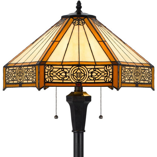 HomeRoots 60" Bronze Floor Lamp with Abstract Tiffany Glass Empire Shade – Warm Lighting for Any Space 526322