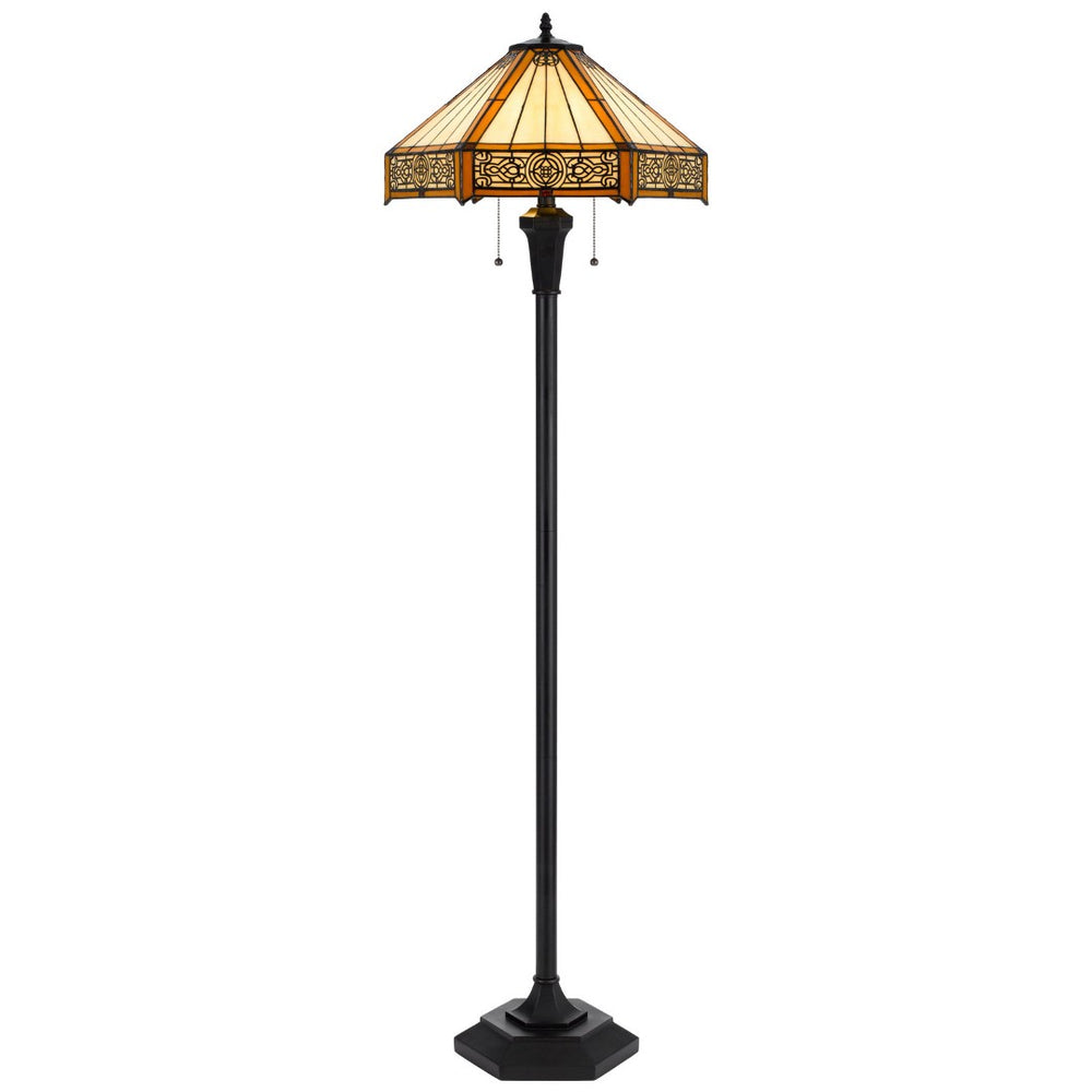 HomeRoots 60" Bronze Floor Lamp with Abstract Tiffany Glass Empire Shade – Warm Lighting for Any Space 526322