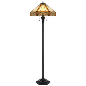 HomeRoots 60" Bronze Floor Lamp with Abstract Tiffany Glass Empire Shade – Warm Lighting for Any Space 526322