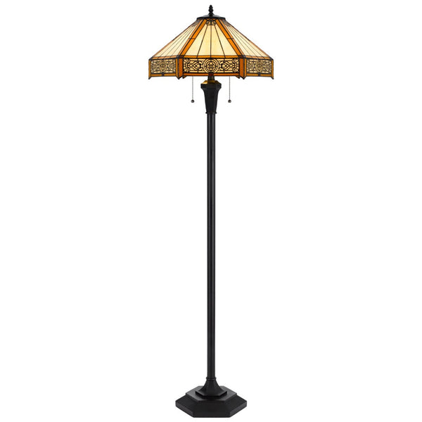 HomeRoots 60" Bronze Floor Lamp with Abstract Tiffany Glass Empire Shade – Warm Lighting for Any Space 526322