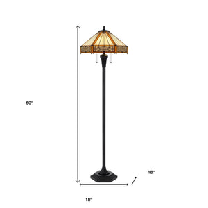 HomeRoots 60" Bronze Floor Lamp with Abstract Tiffany Glass Empire Shade – Warm Lighting for Any Space 526322