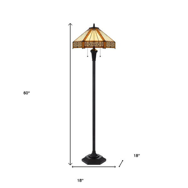 HomeRoots 60" Bronze Floor Lamp with Abstract Tiffany Glass Empire Shade – Warm Lighting for Any Space 526322