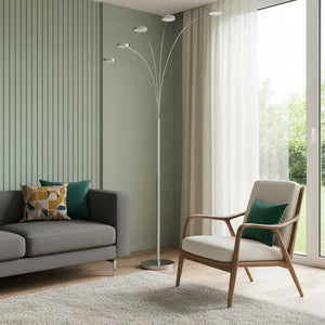 HomeRoots 82" Nickel Arc Floor Lamp with 5 LED Lights - Dimmable, Adjustable Brightness for Modern Homes 526323