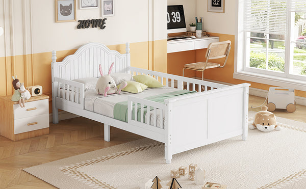 English Elm Twin Solid Wood Platform Bed with Guardrail for Kids, Low-Profile Sturdy Pine Frame, Safe Sleep Solution White 45.75 L x 26 W x 6.5 H W2593P339596