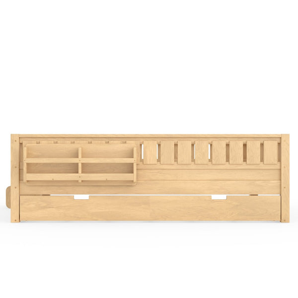 English Elm Queen Bunk Bed with Trundle Solid Pine Kids Car Themed Frame Built-in Bookshelf Light Natural W1580S00563