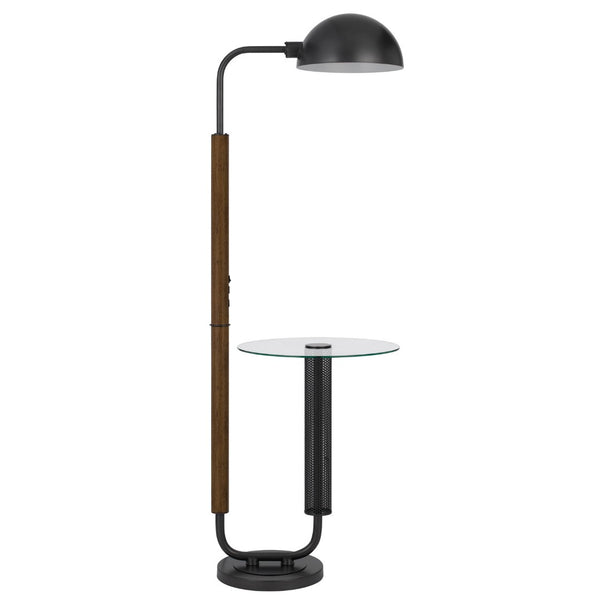 HomeRoots 63" Brown Tray Table Floor Lamp with Elegant Bronze Glass Shade - Stylish & Functional Lighting Solution 526328
