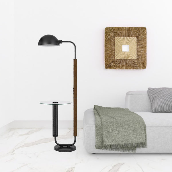 HomeRoots 63" Brown Tray Table Floor Lamp with Elegant Bronze Glass Shade - Stylish & Functional Lighting Solution 526328