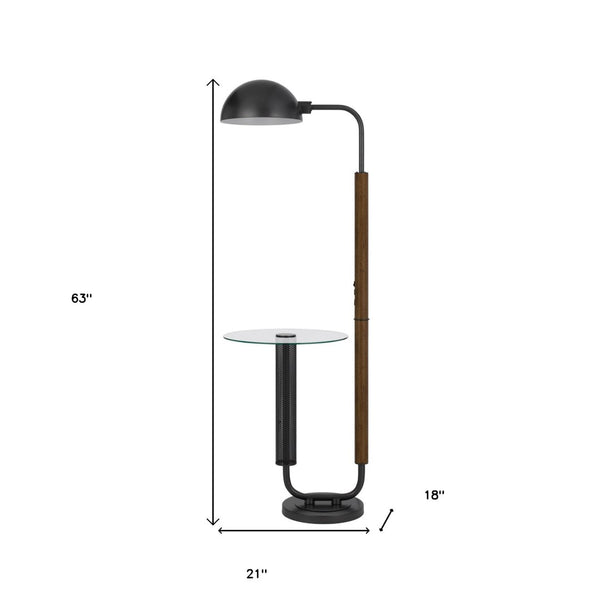 HomeRoots 63" Brown Tray Table Floor Lamp with Elegant Bronze Glass Shade - Stylish & Functional Lighting Solution 526328