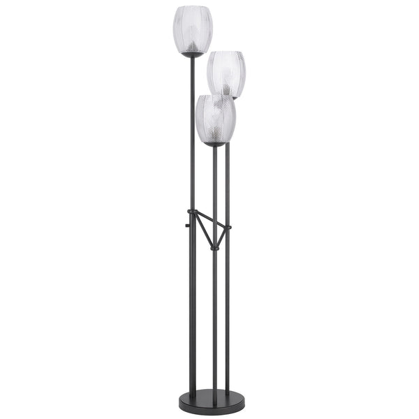 Homeroots 71" Black Three Light Traditional Shaped Floor Lamp With Clear Transparent Glass Novelty Shade  Metal 526329