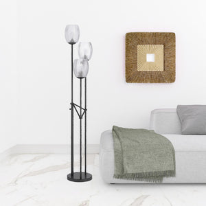 Homeroots 71" Black Three Light Traditional Shaped Floor Lamp With Clear Transparent Glass Novelty Shade  Metal 526329