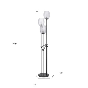 Homeroots 71" Black Three Light Traditional Shaped Floor Lamp With Clear Transparent Glass Novelty Shade  Metal 526329