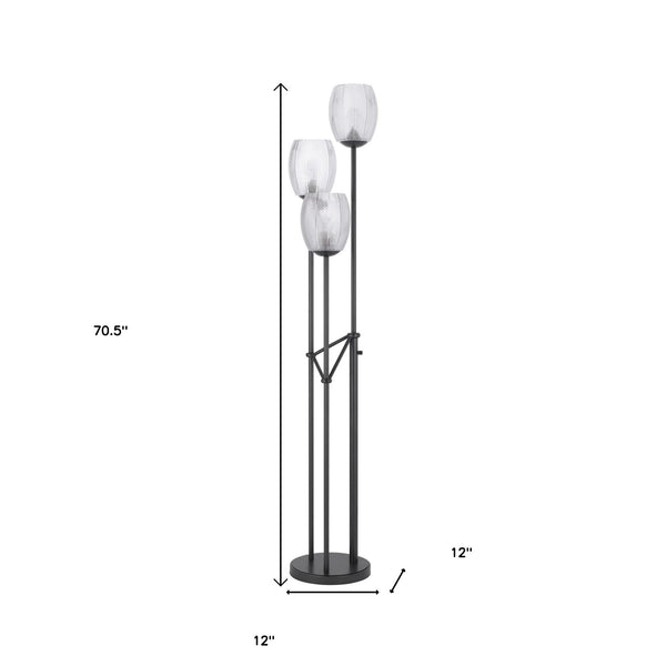 Homeroots 71" Black Three Light Traditional Shaped Floor Lamp With Clear Transparent Glass Novelty Shade  Metal 526329