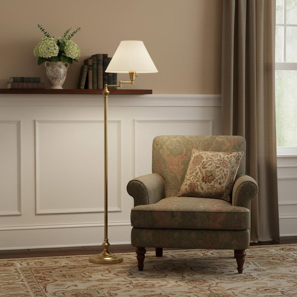 HomeRoots 59" Bronze Swing Arm Floor Lamp with Dimmable Beige Shade - Adjustable, Stylish, Perfect for Any Room 526330