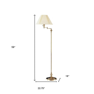 Homeroots 59" Bronze Swing Arm Floor Lamp With Beige Empire Shade  Metal 526330