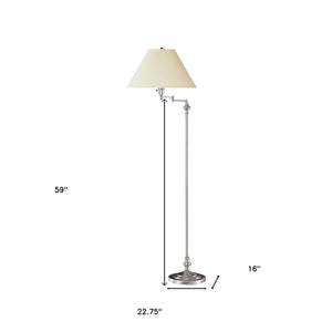 Homeroots 59" Nickel Swing Arm Floor Lamp With Beige Fabric Empire Shade  Metal 526331