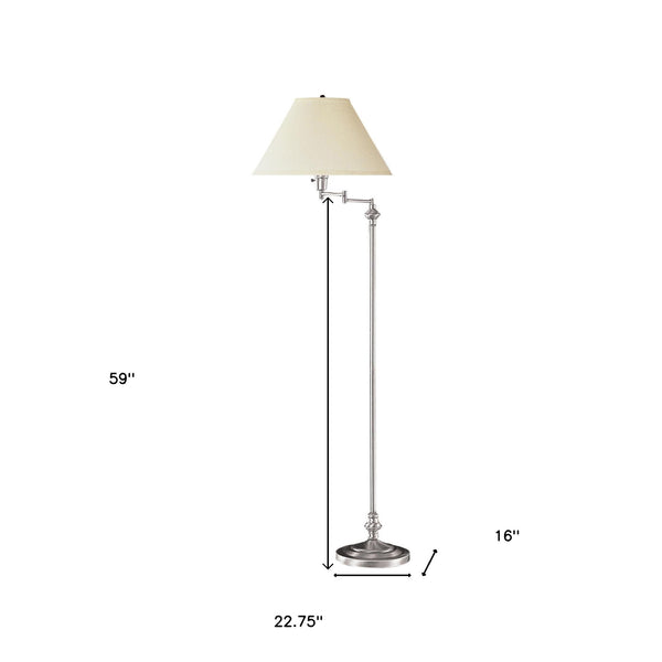 Homeroots 59" Nickel Swing Arm Floor Lamp With Beige Fabric Empire Shade  Metal 526331