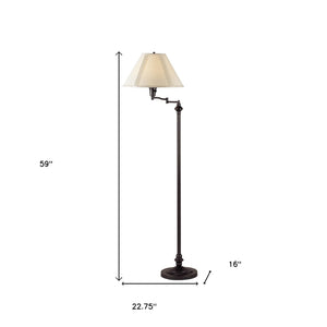 Homeroots 59" Bronze Swing Arm Floor Lamp With Beige Empire Shade  Metal 526332