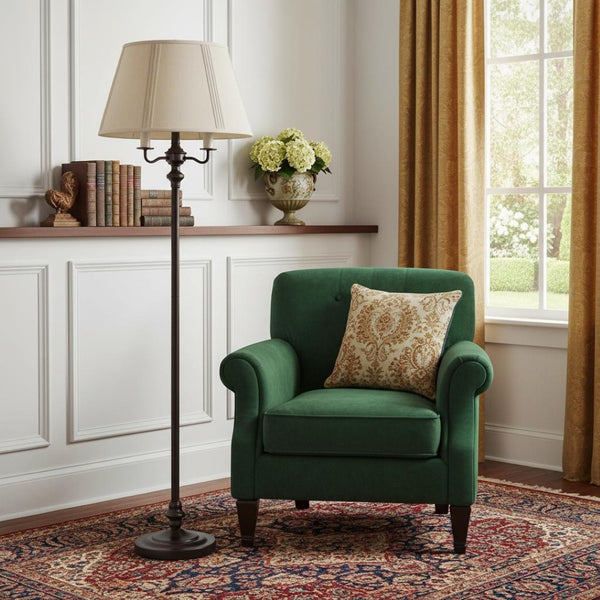 HomeRoots 60" Bronze Metal Floor Lamp with Dimmable Four Lights and Elegant Beige Fabric Shade for Any Space 526334