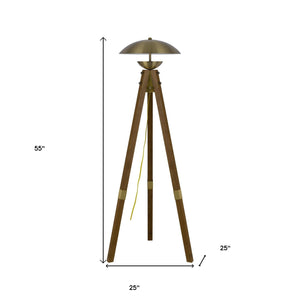 Homeroots 55" Brass Tripod Floor Lamp With Antiqued Brass Dome Shade  Metal 526335