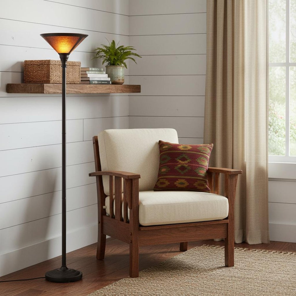 HomeRoots 71" Vintage-Inspired Rusted Torchiere Floor Lamp with Dome Shade for Ambient Lighting & Style 526336