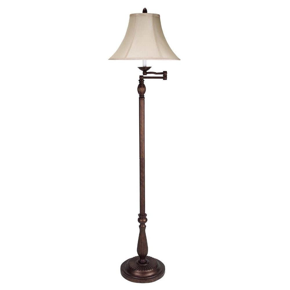 HomeRoots 62" Rusted Swing Arm Floor Lamp with Adjustable Champagne Shade for Cozy Reading & Elegant Décor 526338