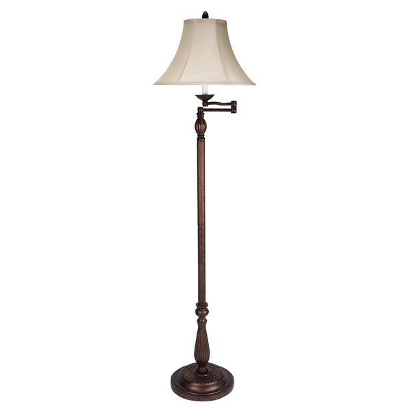 HomeRoots 62" Rusted Swing Arm Floor Lamp with Adjustable Champagne Shade for Cozy Reading & Elegant Décor 526338