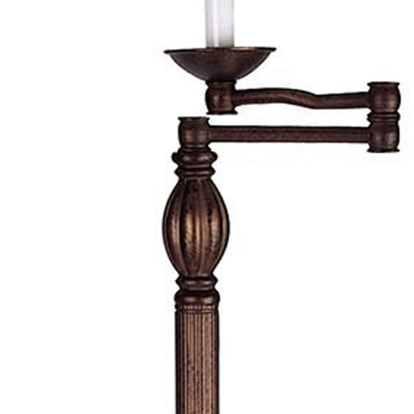 HomeRoots 62" Rusted Swing Arm Floor Lamp with Adjustable Champagne Shade for Cozy Reading & Elegant Décor 526338
