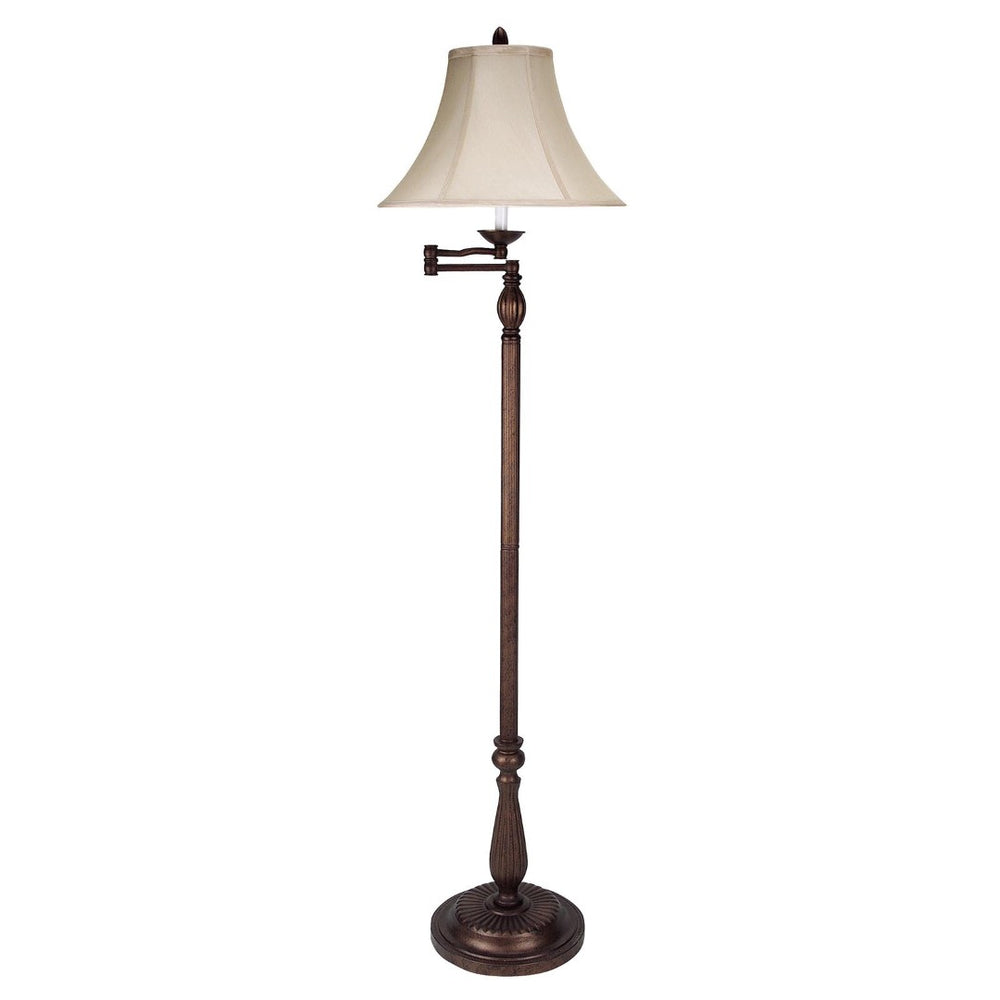 HomeRoots 62" Rusted Swing Arm Floor Lamp with Adjustable Champagne Shade for Cozy Reading & Elegant Décor 526338