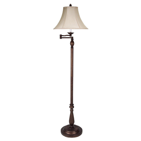 HomeRoots 62" Rusted Swing Arm Floor Lamp with Adjustable Champagne Shade for Cozy Reading & Elegant Décor 526338