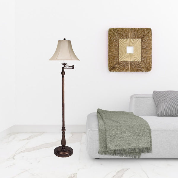 HomeRoots 62" Rusted Swing Arm Floor Lamp with Adjustable Champagne Shade for Cozy Reading & Elegant Décor 526338