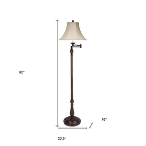 HomeRoots 62" Rusted Swing Arm Floor Lamp with Adjustable Champagne Shade for Cozy Reading & Elegant Décor 526338