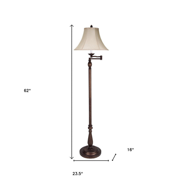 HomeRoots 62" Rusted Swing Arm Floor Lamp with Adjustable Champagne Shade for Cozy Reading & Elegant Décor 526338