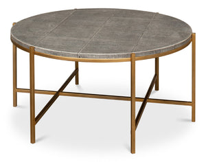 Sarreid Grey Shagreen Coffee Table With Antiqued Brass Base - Elegant Leather Finish & Sturdy Iron Frame Black  52634