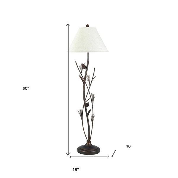 HomeRoots 60" Rust Metal Floor Lamp - Elegant Brown Fabric Shade, 3-Way Switch, Ideal for Cozy Spaces 526341