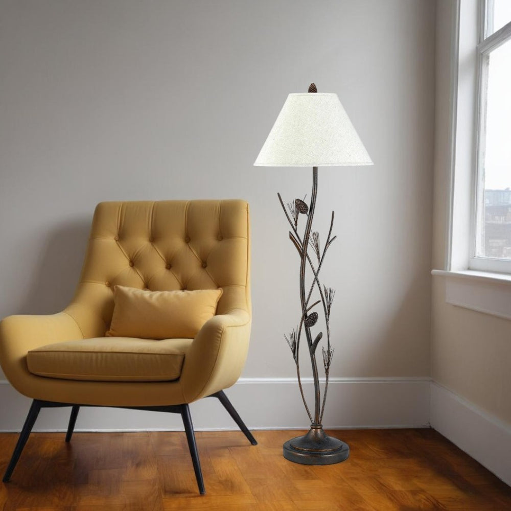 HomeRoots 60" Rust Metal Floor Lamp - Elegant Brown Fabric Shade, 3-Way Switch, Ideal for Cozy Spaces 526341