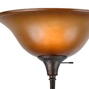 HomeRoots 72" Amber Torchiere Floor Lamp - Rustic Iron Design with Brown Glass Shade for Ambient Lighting 526342