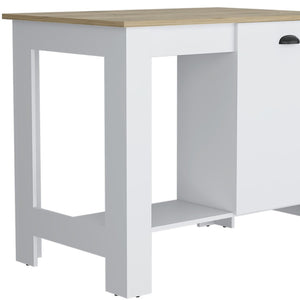 HomeRoots Set of Two Oak and White Wood Kitchen Island and Pantry Cabinet for Stylish, Organized Spaces 526344