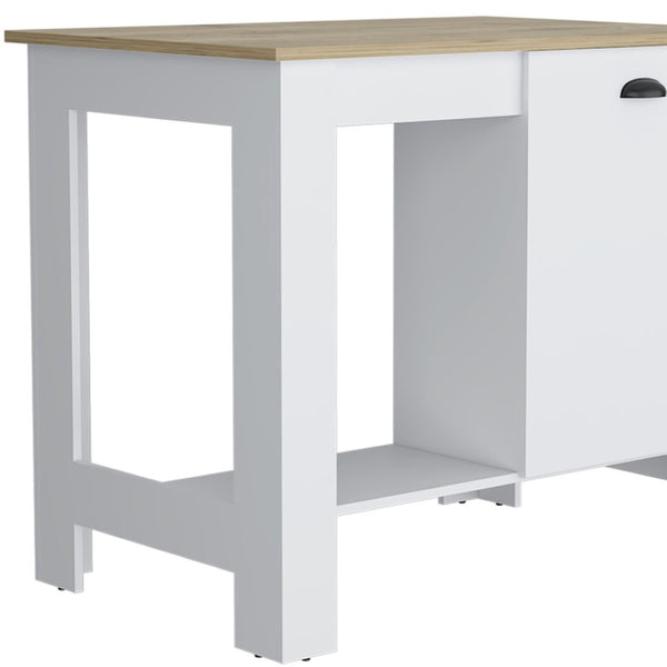 HomeRoots Set of Two Oak and White Wood Kitchen Island and Pantry Cabinet for Stylish, Organized Spaces 526344