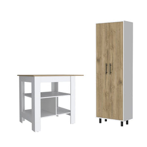 HomeRoots 41" Natural and White Wood Kitchen Island Set – Stylish Storage Solution for Modern Homes! 526345