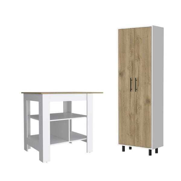 HomeRoots 41" Natural and White Wood Kitchen Island Set – Stylish Storage Solution for Modern Homes! 526345