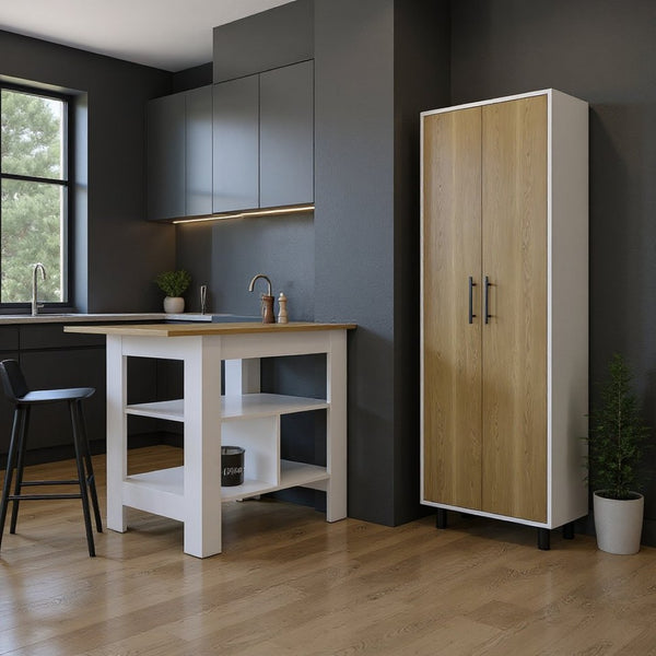 HomeRoots 41" Natural and White Wood Kitchen Island Set – Stylish Storage Solution for Modern Homes! 526345