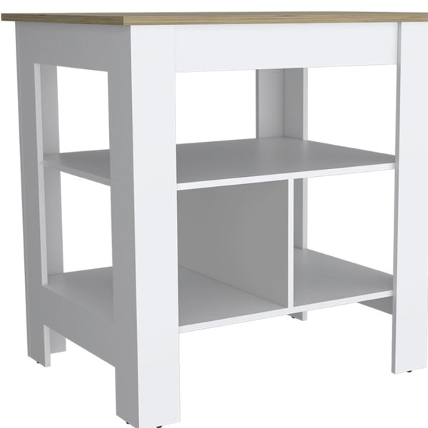 HomeRoots 41" Natural and White Wood Kitchen Island Set – Stylish Storage Solution for Modern Homes! 526345