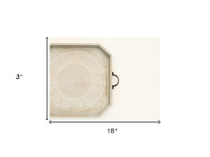 Homeroots Set Of Two Gray And White Octagon Solid Wood Paisley Handmade Serving Tray With Handles   526348