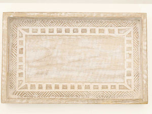 Homeroots Set Of Three White Rectangular Solid Wood Handmade Serving Tray With Handles   526349