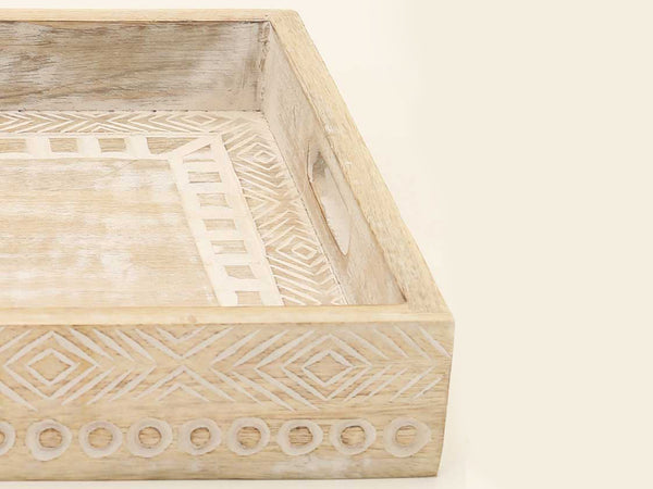 Homeroots Set Of Three White Rectangular Solid Wood Handmade Serving Tray With Handles   526349