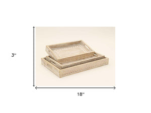 Homeroots Set Of Three White Rectangular Solid Wood Handmade Serving Tray With Handles   526349