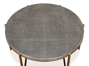 Sarreid Grey Shagreen Coffee Table With Antiqued Brass Base - Elegant Leather Finish & Sturdy Iron Frame Black  52634