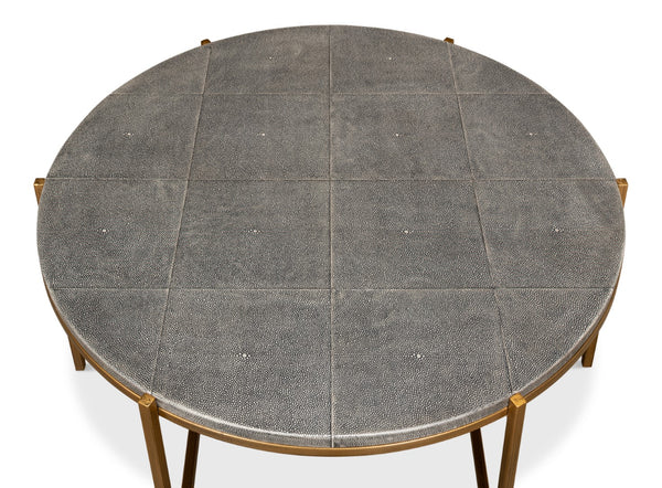 Sarreid Grey Shagreen Coffee Table With Antiqued Brass Base - Elegant Leather Finish & Sturdy Iron Frame Black  52634