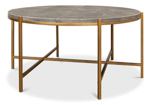 Sarreid Grey Shagreen Coffee Table With Antiqued Brass Base - Elegant Leather Finish & Sturdy Iron Frame Black  52634